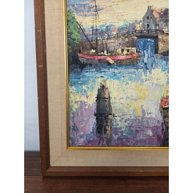 Mid-Century John F. Helm (B. 1900-1972) Harbor Scene Oil Painting on Canvas For Sale In Tampa - Image 6 of 10