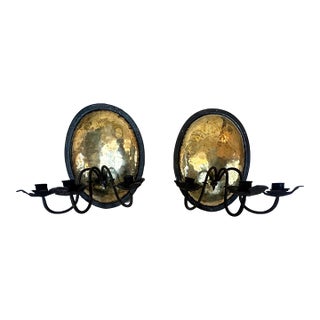 Antique Hammered Brass & Iron Candle Sconces -a Pair For Sale