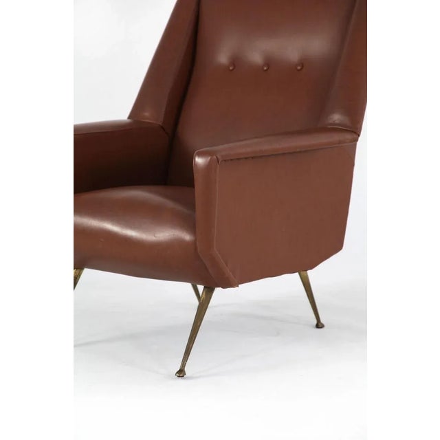Metal Italian Faux Leather Armchair with Brass Legs, 1950s For Sale - Image 7 of 17