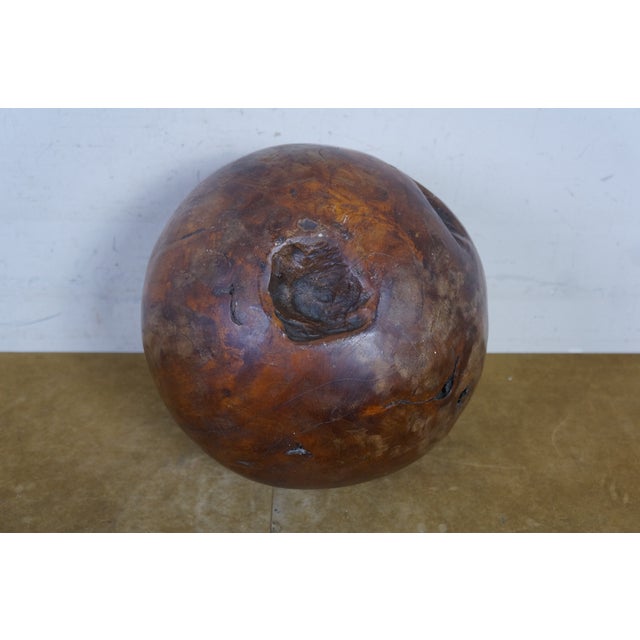 Wood Vintage Indonesian Teak Wood Garden Sphere Ball Orb Sculpture 12" For Sale - Image 7 of 11