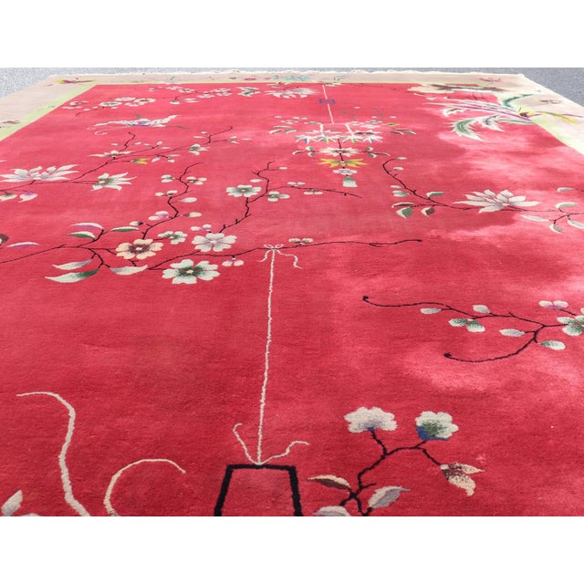 Antique Art Deco Rug in Rich Red Field With Light Grey and Floral Accents For Sale - Image 12 of 14