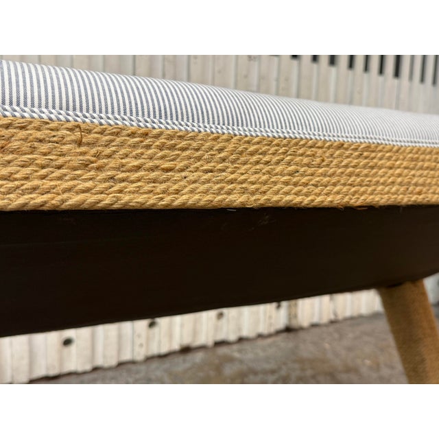 Coastal Rope Wrapped Upholstered Bench For Sale - Image 11 of 12
