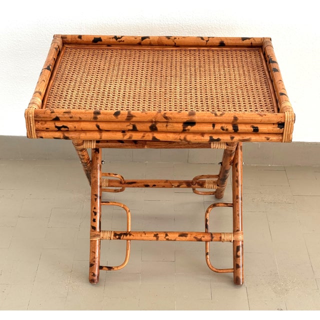 Wood Mid-Century French Bamboo Folding Tray Table in Lacquered Wood, 1970s For Sale - Image 7 of 18
