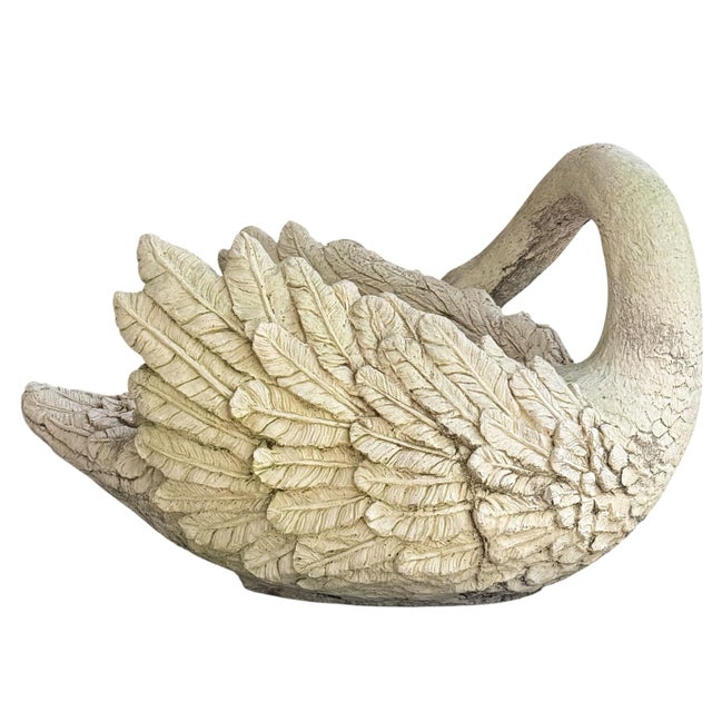 English Large Cast Stone Swan 29.5” Garden Ornament Planter by Brookwood Community 1997 For Sale - Image 3 of 12
