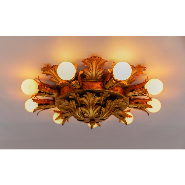 Large Vintage Florentine Leaf Ceiling Lamp by Banci Firenze, 1960s For Sale - Image 6 of 12