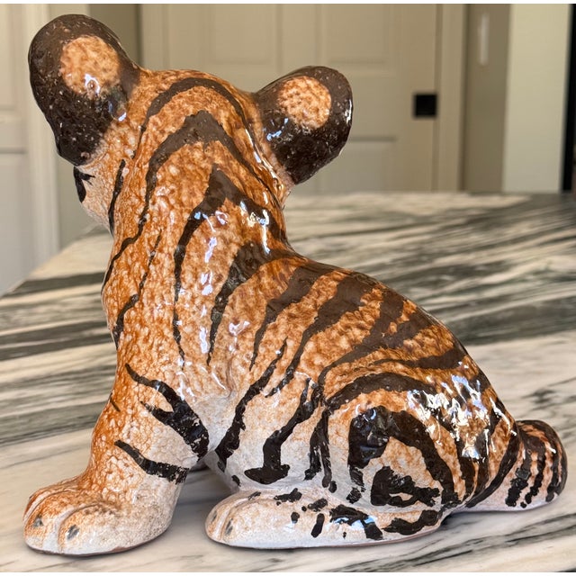 Vintage Made in Italy Terra Cotta Tiger Cub For Sale - Image 9 of 13