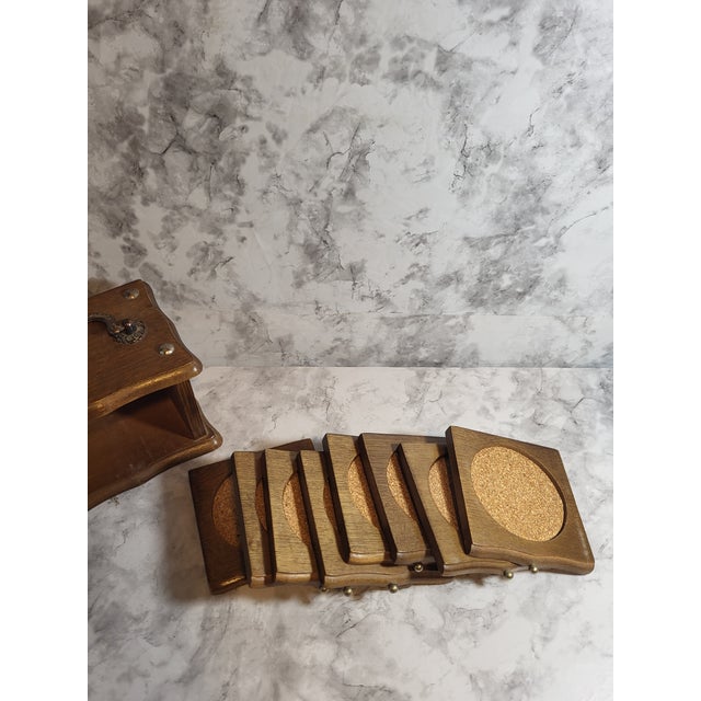 Vintage Wood Cork Coaster Set - 8 Drawer Coasters in Chest For Sale - Image 9 of 17