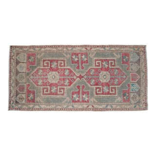 1960s Small Turkish Rug Hand Knotted Entryway Mat Bath Rug Kitchen Decor - 21'' X 45'' For Sale