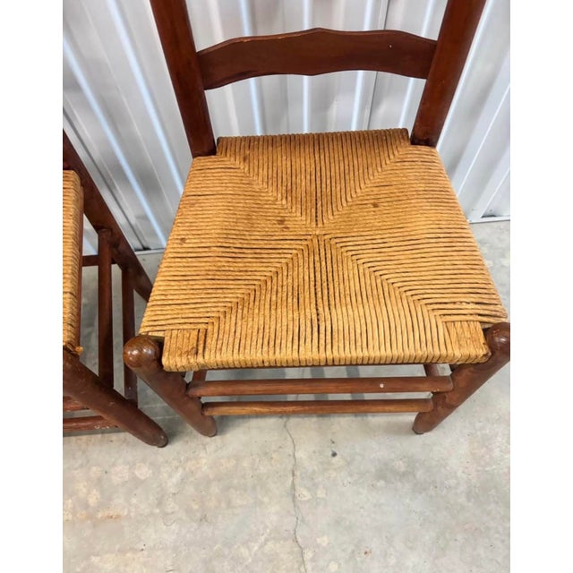 Sienna Vintage 20th Century Tall Ladder Back Rope Seat Armless Side Dining Chairs, a Pair For Sale - Image 8 of 9