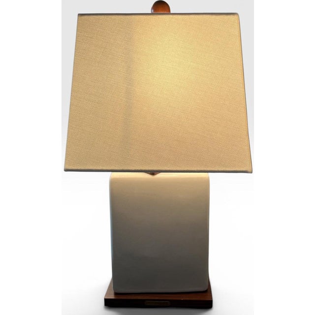 Early 21st Century Vintage Lauren Ralph Lauren White Crackle Ceramic Square Table Lamp For Sale - Image 5 of 8