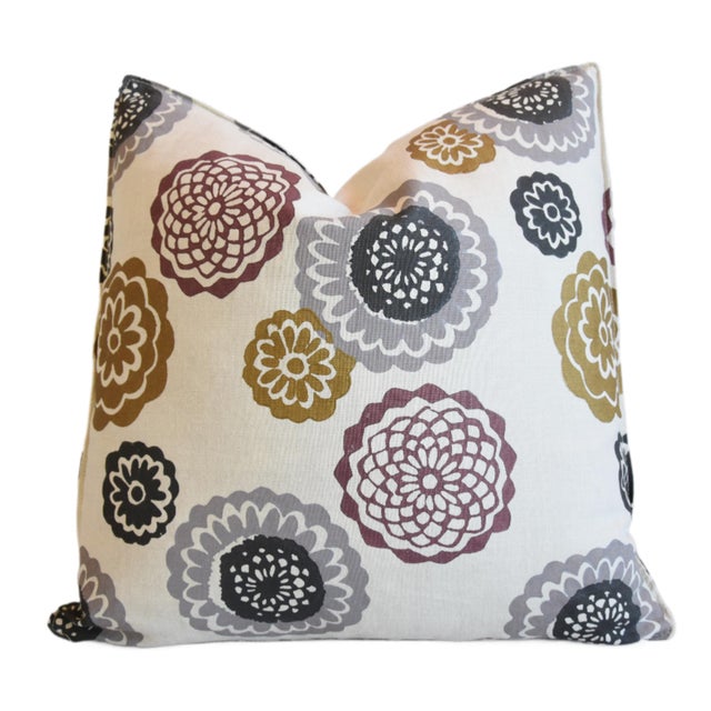 Mid-Century Modern Designer Galbraith & Paul Zinnia Floral Feather/Down Pillow 21" Square For Sale - Image 3 of 5