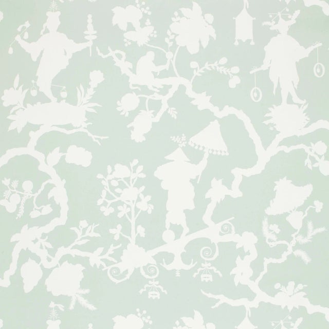 Schumacher Shantung Silhouette Print Wallpaper in Mineral For Sale