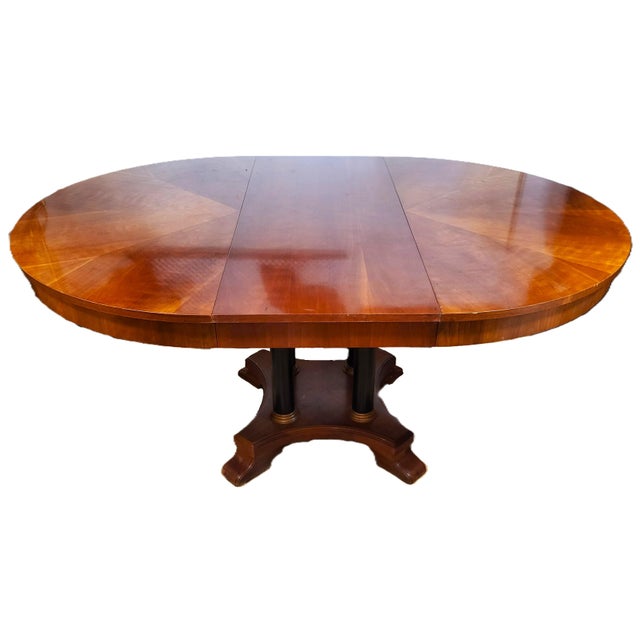 Vintage Cherry Neoclassical Biedermeier Style Dining Table +2 Leaves Ethan Allen For Sale In New York - Image 6 of 18