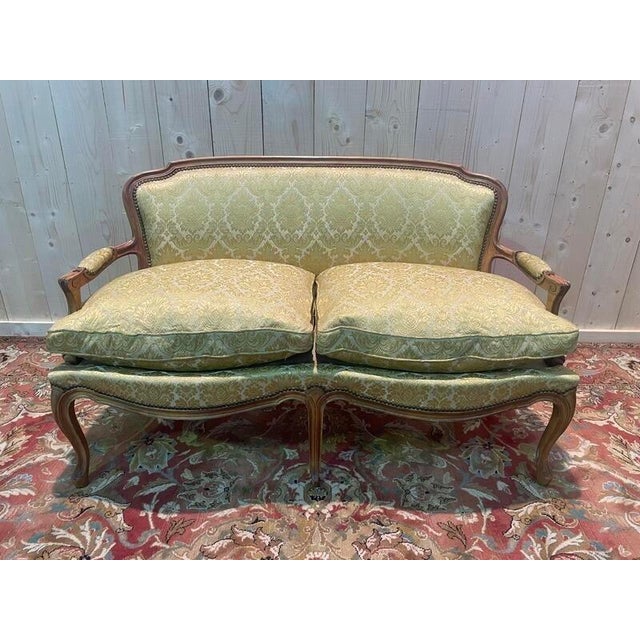 Wood Louis Xv Style Sofa in Yellow Silk For Sale - Image 7 of 7