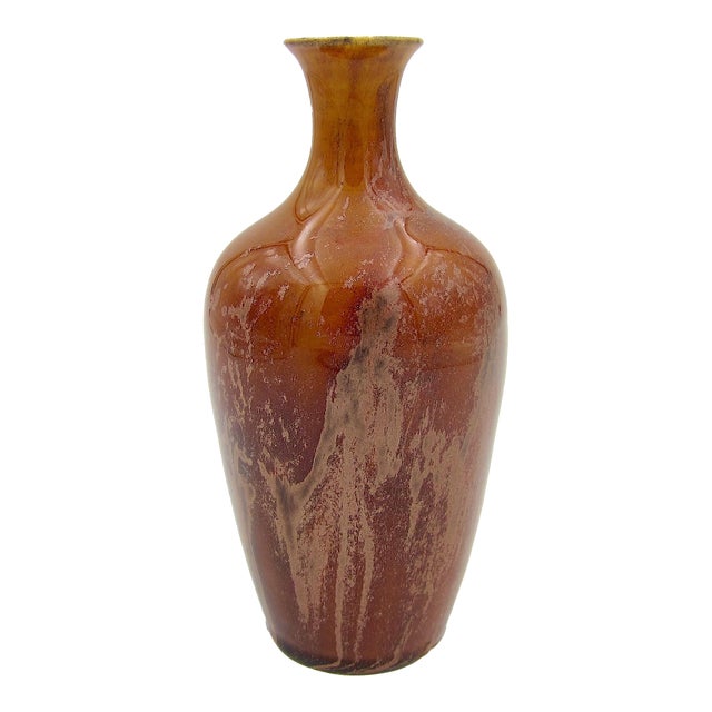 Antique Bernard Moore English Art Pottery Vase With Metallic Aventurine Glaze Accents For Sale