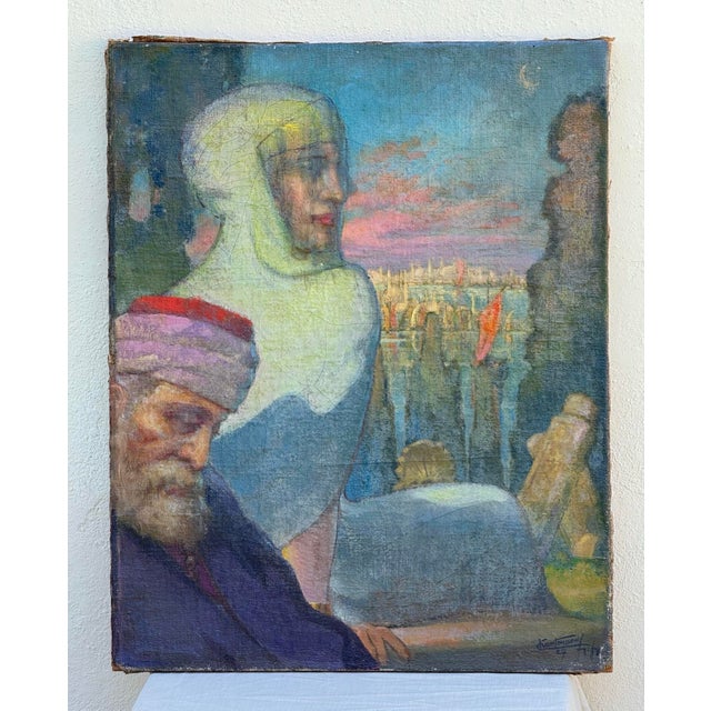 A large colorful original oil painting on canvas from Paris 1927 by Kanteranny that has an exhuberant yet serene vibe, ....