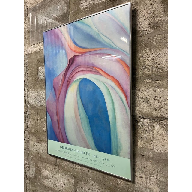 1980's Georgia O'Keeffe "Music, Pink And Blue No. 2", Original Exhibition Framed Poster. Metropolitan Museum of Art...