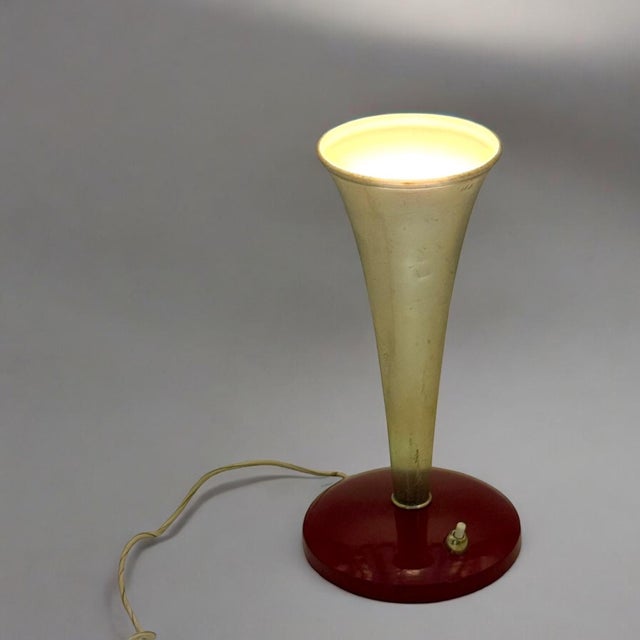 Mid-Century Modern Cone Metal Lamp with Red Base & Golden Shade, 1950s For Sale - Image 10 of 11