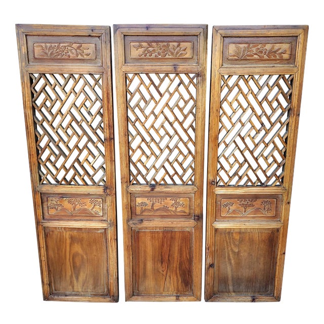 Late 19th Century Antique Chinese Carved Handcrafted Wood Panels- Set of 3 For Sale
