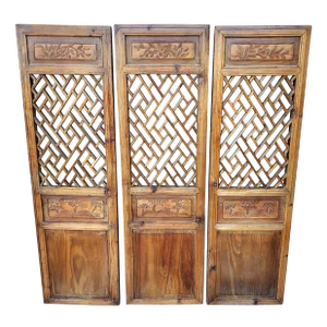 Late 19th Century Antique Chinese Carved Handcrafted Wood Panels- Set of 3