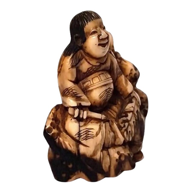 Antique Chinese Netsuke Figure Carved From Walrus Tusk – Scholar With Scroll, Museum Quality. For Sale