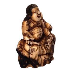 Antique Chinese Netsuke Figure Carved From Walrus Tusk – Scholar With Scroll, Museum Quality.