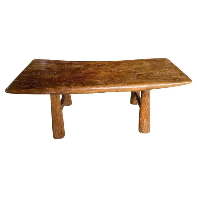 Andrianna Shamaris Mid Century Couture Bench, Handcrafted Teak Wood For Sale