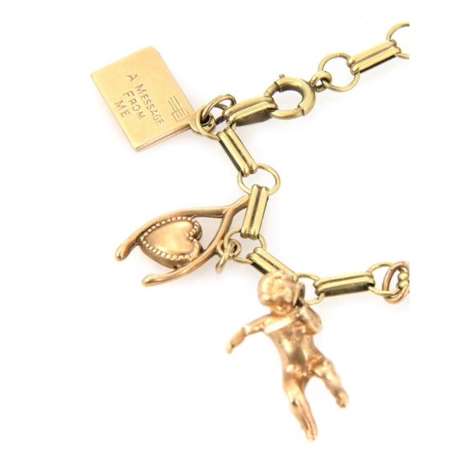 Charms Chain Bracelet Vintage 14k Yellow Gold 7 Assorted pendants For Sale - Image 4 of 5