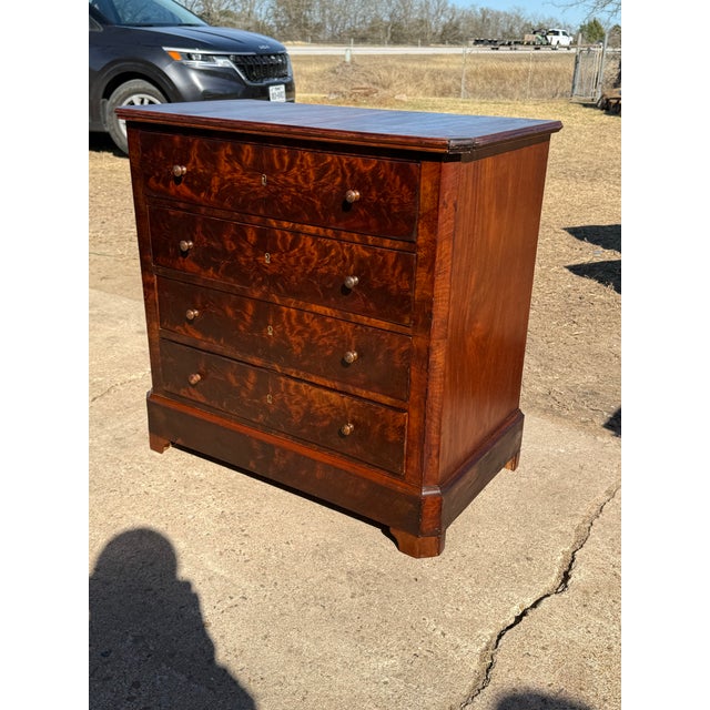 19th Century French Louis Philippe Commode from nice France. Made of Flam Mahogany, the wood has been finished with a...