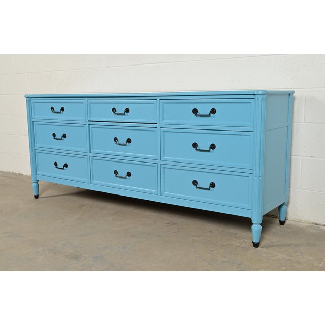Baker Furniture French Regency Louis XVI Cerulean Blue Lacquered Dresser or Credenza, Circa 1960s For Sale - Image 12 of 12