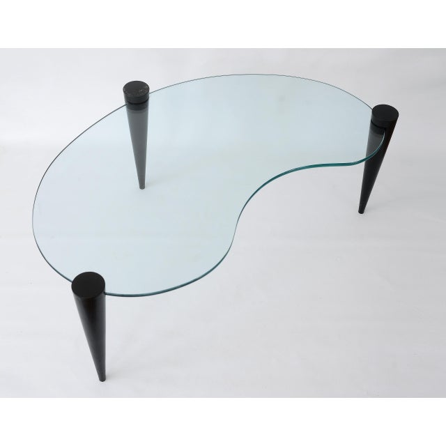 Wood Mid Century Modern Kidney Shaped Glass Coffee Table With Cone Legs For Sale - Image 7 of 17