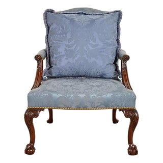 Kittinger Chippendale Carved Mahogany Open Arm Library Chair For Sale