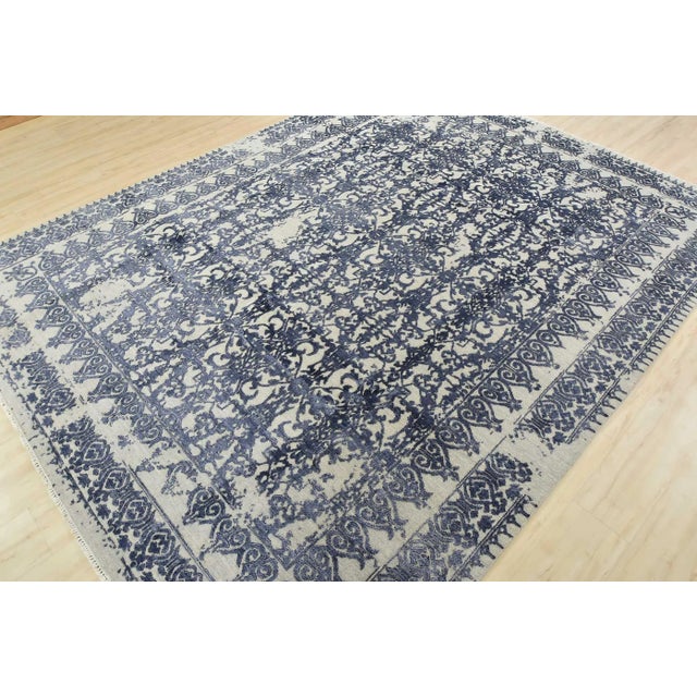 Modern Modern Rug 8’1” X 10’5” Gray Blue Wool/ Viscose Hand-Knotted Oriental Carpet For Sale - Image 3 of 15