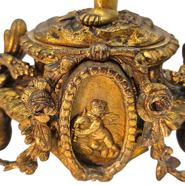 19th C French Gilt Bronze Cherub Putti Candlestick Pair 14" For Sale - Image 4 of 18