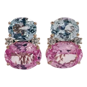 Christina Addison 18kt Yellow Gold Large Gum Drop™ Earrings With Faceted Blue Topaz and Pink Topaz and Diamonds