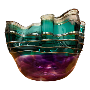 Signed Studio Art Ruffled Glass Bowl, 1995