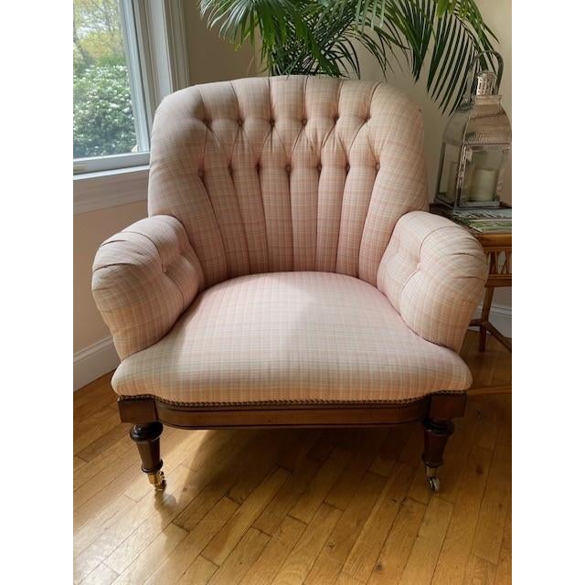1990s Custom Tufted Wingback Chair and Ottoman in Pink by Oscar De La Renta For Sale - Image 5 of 12