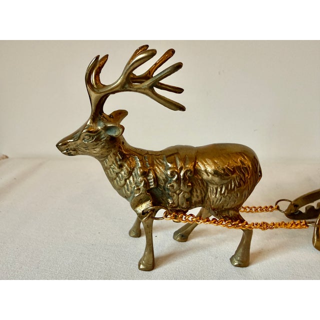 Metal Vintage Brass Reindeer & Sleigh For Sale - Image 7 of 11