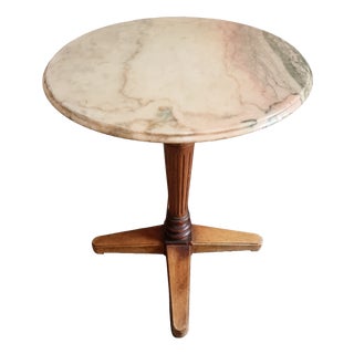 Vintage French Marble Bistro Table in Walnut, 1930s For Sale