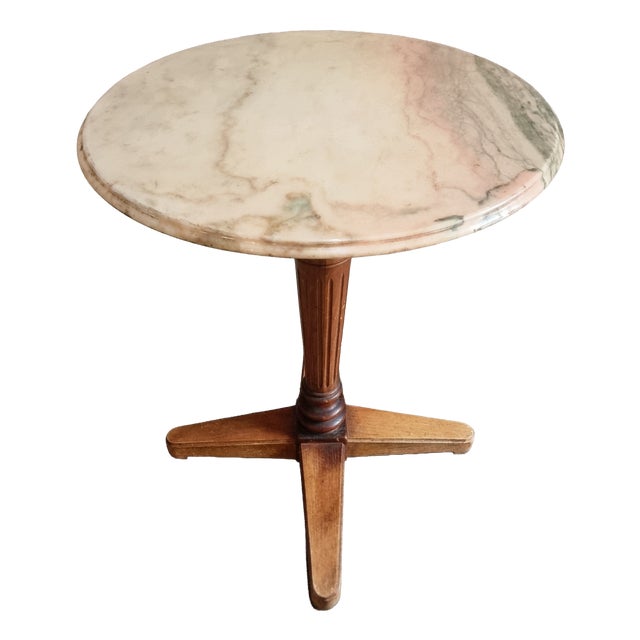 Vintage French Marble Bistro Table in Walnut, 1930s For Sale