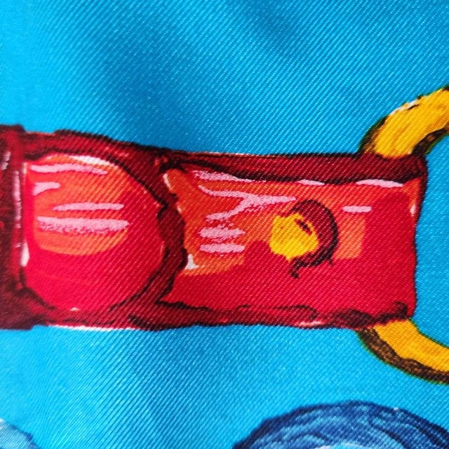 Gucci 1990s Gucci Italian Silk Scarf Equestrian Blue For Sale - Image 4 of 9