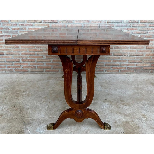 Brown Mid-Century Modern Convertible Dining Table with Bronze Claw Legs, 1950s For Sale - Image 8 of 18