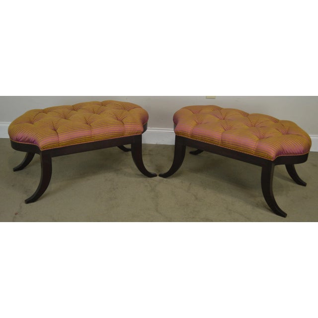 High Quality Custom Upholstered Pair of Solid Wood Benches