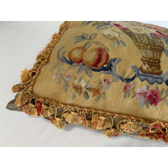 Beige French Aubusson Style Tapestry Pillow with Silk Velvet Backing For Sale - Image 8 of 15