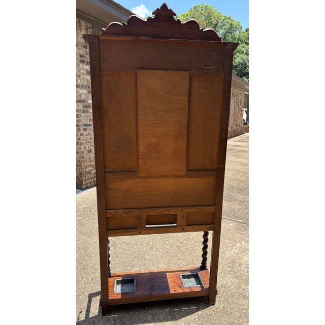 Antique European Hall Tree With Center Mirror, Glove Box and Umbrella Stands For Sale In Dallas - Image 6 of 11