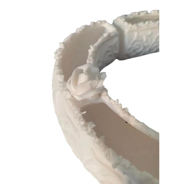 Ceramic Vintage Bisque Porcelain Oval Centerpiece Planter With Sculpted Roses, the Set of 4 Pieces For Sale - Image 7 of 11