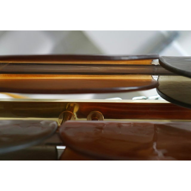 Gold Rectangular Murano Amber Smoky Art Glass and Brass Chandelier, 2000s For Sale - Image 8 of 9