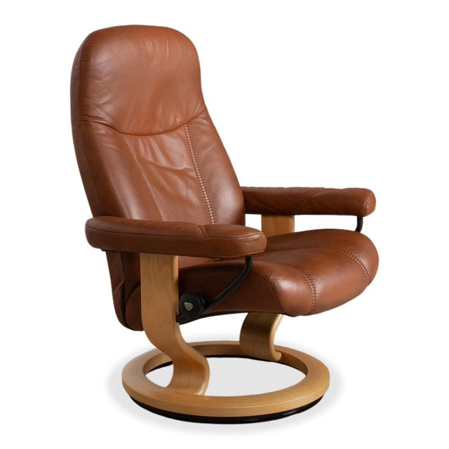 Set of Consul Recliner Lounge Chair and Ottoman in Leather from Stressless For Sale - Image 6 of 18