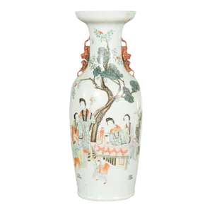 Mid 19th Century Chinese Qing Hand-Painted Figure & Calligraphy Motif Porcelain Vase