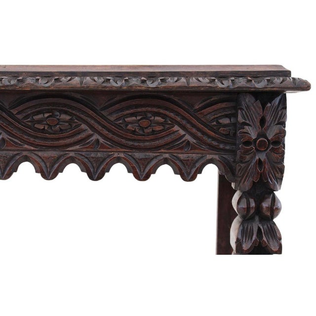 Antique Victorian Carved Oak Writing Table, 1800s For Sale - Image 12 of 15
